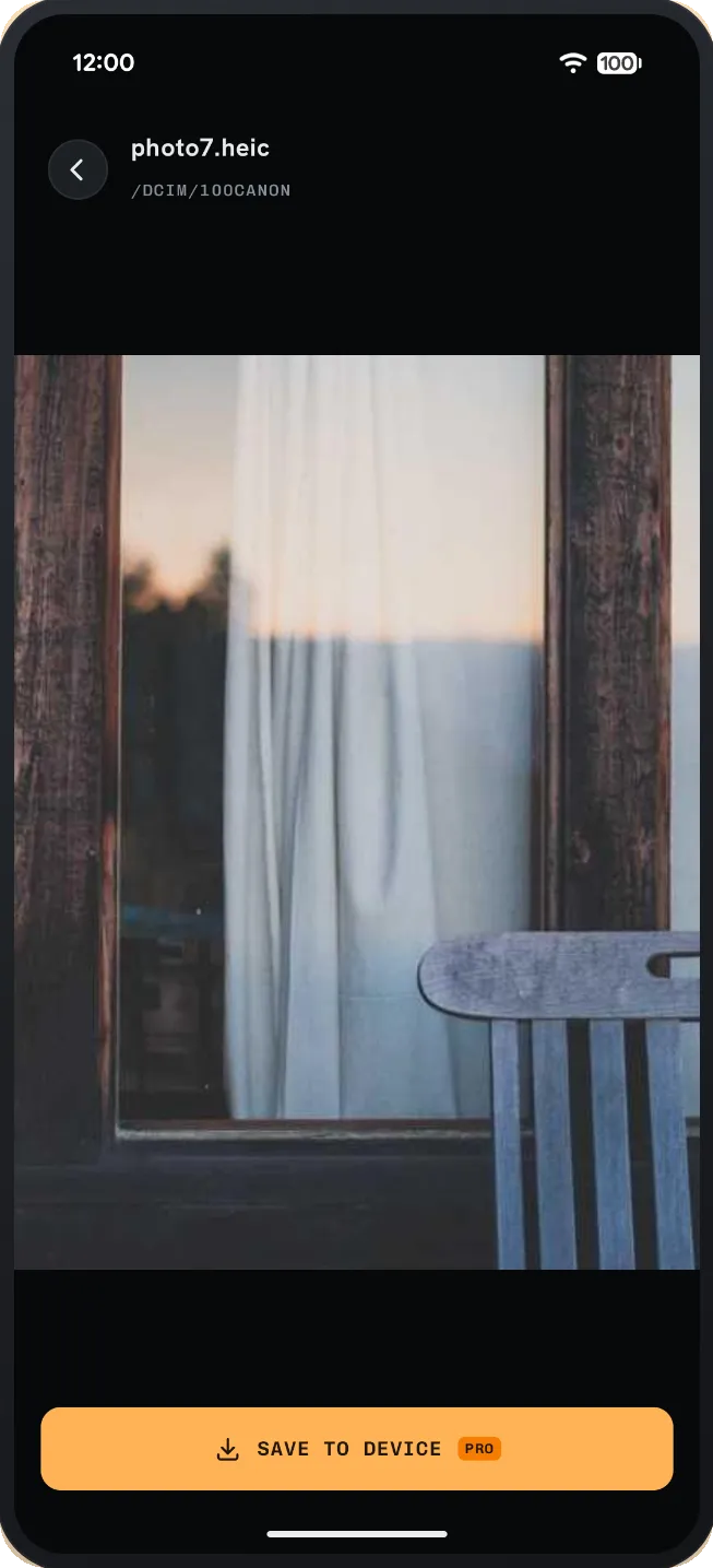 A full-screen preview of a recovered photo, shown before saving anything.